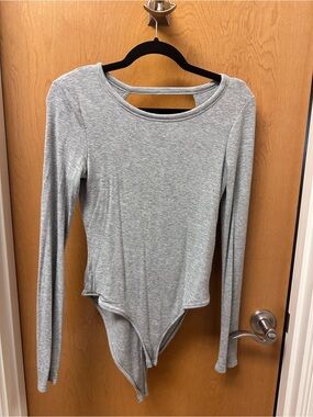 GAP Heather Gray Long-Sleeve Cutout Bodysuit